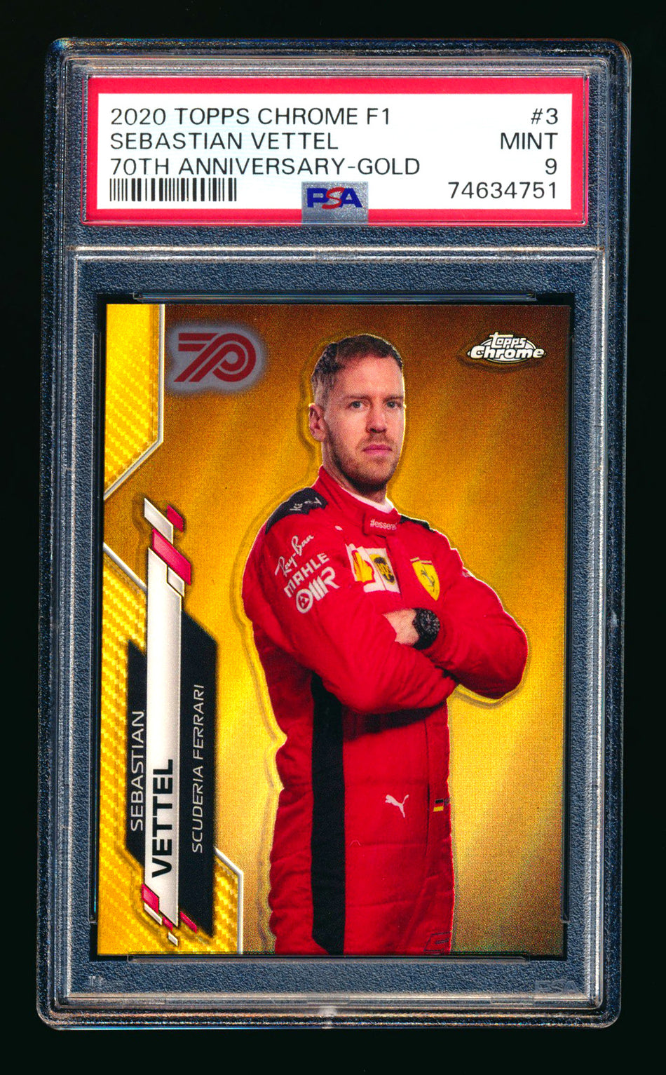 2020 Topps Chrome F1 #3 Sebastian Vettel RC 70th Anniversary Gold Refractor Portrait PSA 9  ** (SOLD eBay - $195.00 - 2/16/2026) **