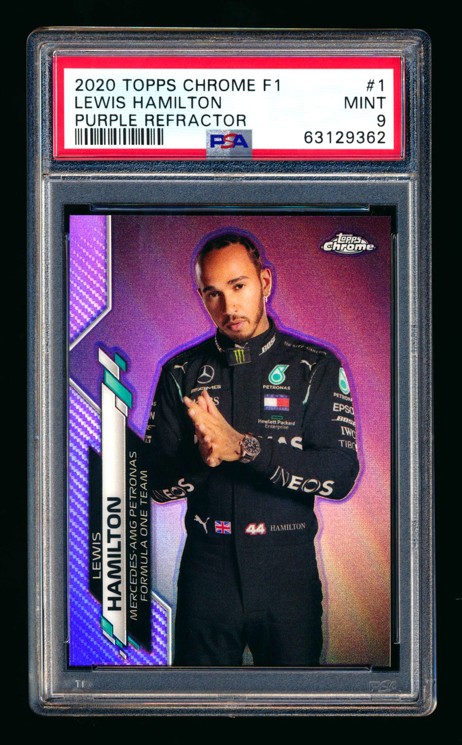 2020 Topps Chrome F1 #1 Lewis Hamilton RC Purple Refractor Portrait #056/399 PSA 9 ** (SOLD - $800.00 - 2/17/2026) **