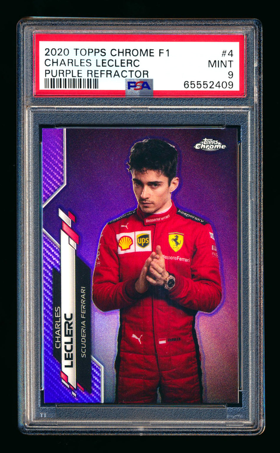 2020 Topps Chrome F1 #4 Charles Leclerc RC Purple Refractor Portrait #044/399 PSA 9 ** (SOLD eBay - $249.00 - 3/16/2026) **