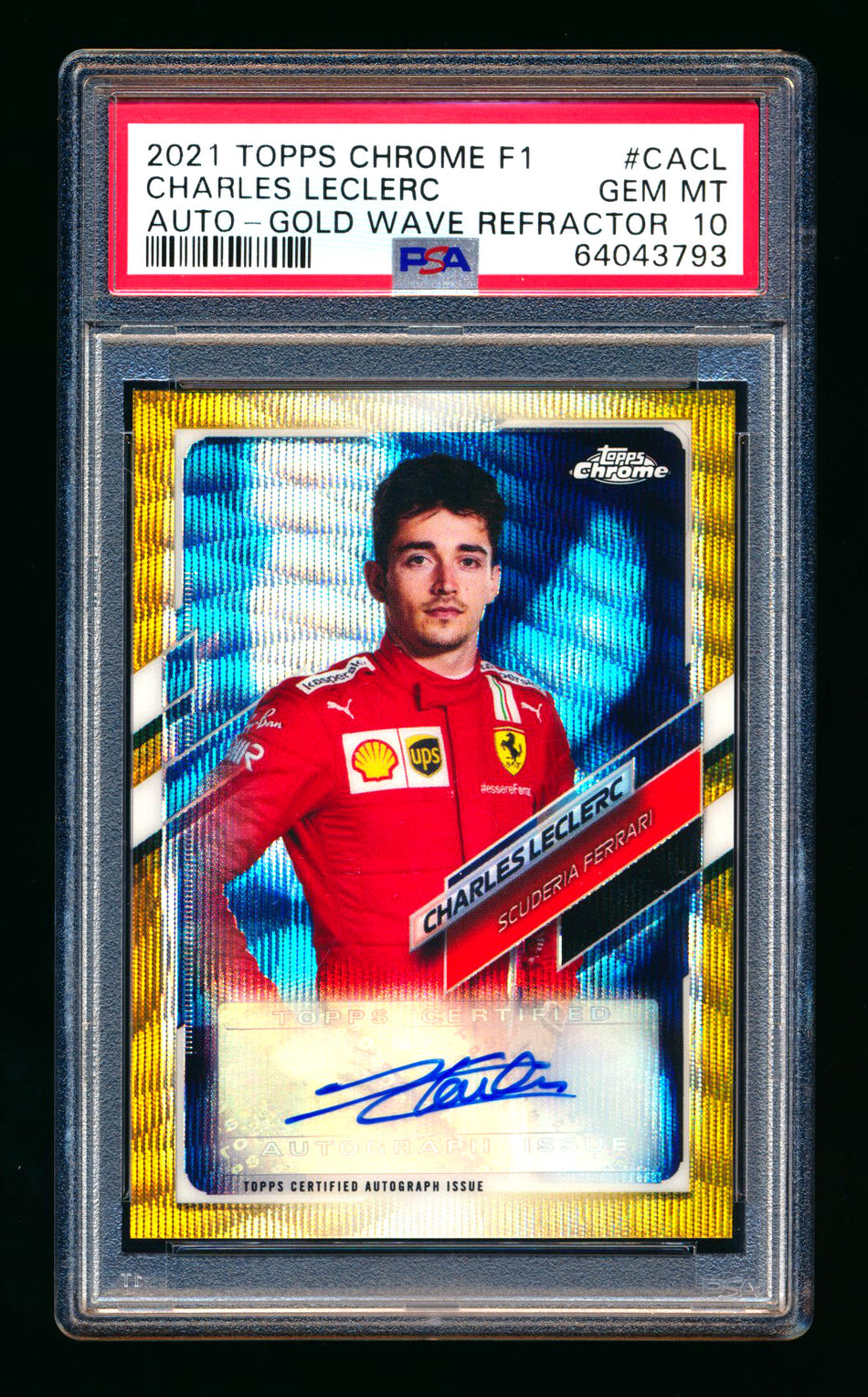 2021 Topps Chrome F1 #CA-CL Charles Leclerc Gold Wave Refractor Autograph #45/50 PSA 10 ** (SOLD eBay - $1,250.00 - 3/25/2026) **