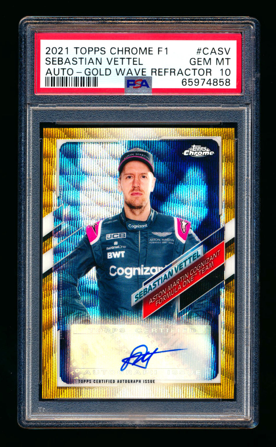 2021 Topps Chrome F1 #CA-SV Sebastian Vettel Gold Wave Refractor Autograph #38/50 PSA 10