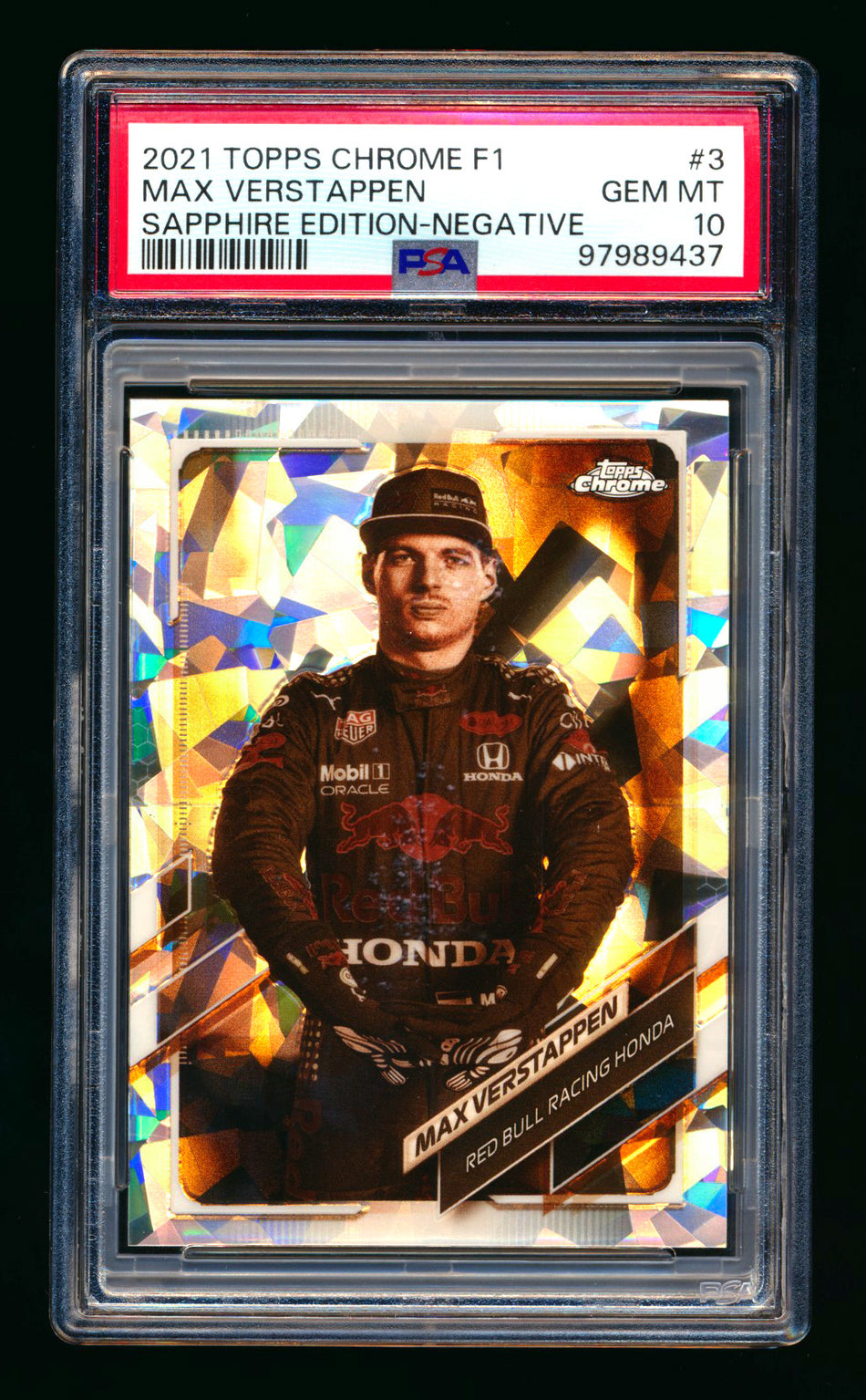 2021 Topps Chrome Sapphire F1 #3 Max Verstappen Negative Refractor Portrait #093/100 PSA 10