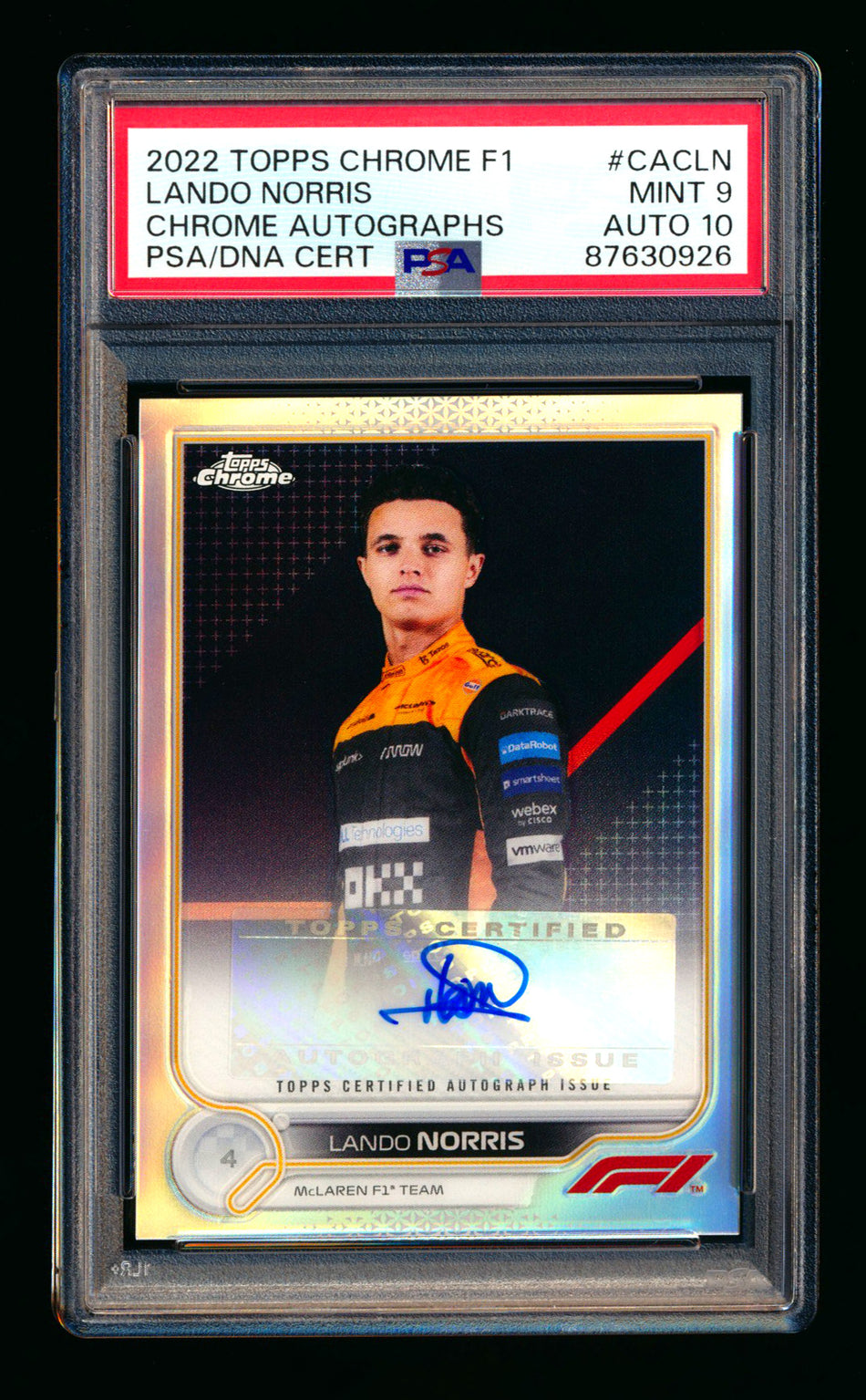 2022 Topps Chrome F1 #CAC-LN Lando Norris Refractor Autograph PSA 9 DNA 10 ** (SOLD eBay - $695.00 - 5/26/2026) **