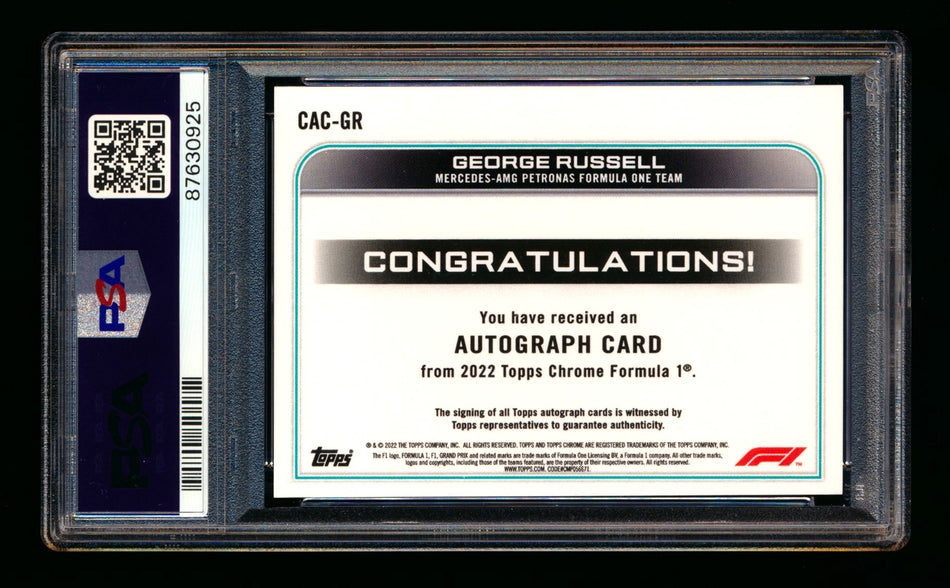 2022 Topps Chrome F1 #CAC-GR George Russell Refractor Autograph PSA 10 DNA 10 ** (SOLD eBay - $749.00 - 3/13/2026) **