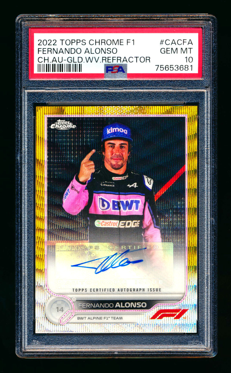 2022 Topps Chrome F1 #CAC-FA Fernando Alonso Gold Wave Refractor Autograph #40/50 PSA 10 ** (SOLD eBay - $425.00 - 5/4/2026) **