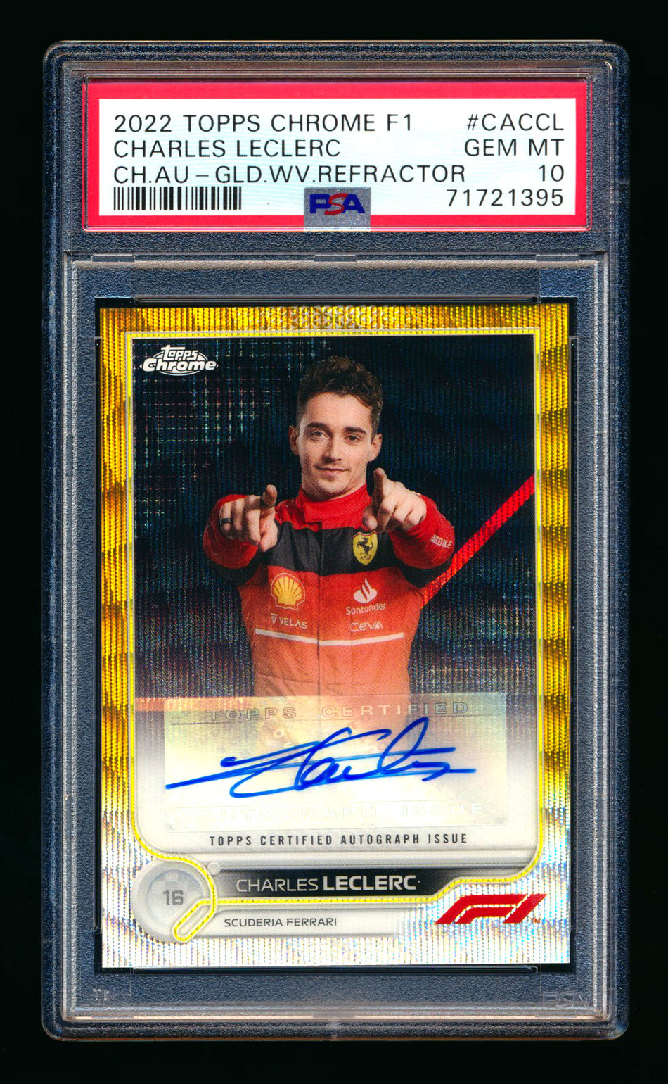 2022 Topps Chrome F1 #CAC-CL Charles Leclerc Gold Wave Refractor Autograph #41/50 PSA 10 ** (SOLD eBay - $1,395.00 - 3/22/2026) **