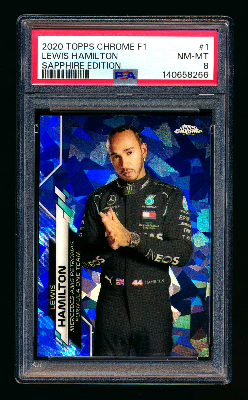 2020 Topps Chrome Sapphire F1 #1 Lewis Hamilton RC Refractor Portrait PSA 8 ** (SOLD - $219.00 - 4/3/2026) **