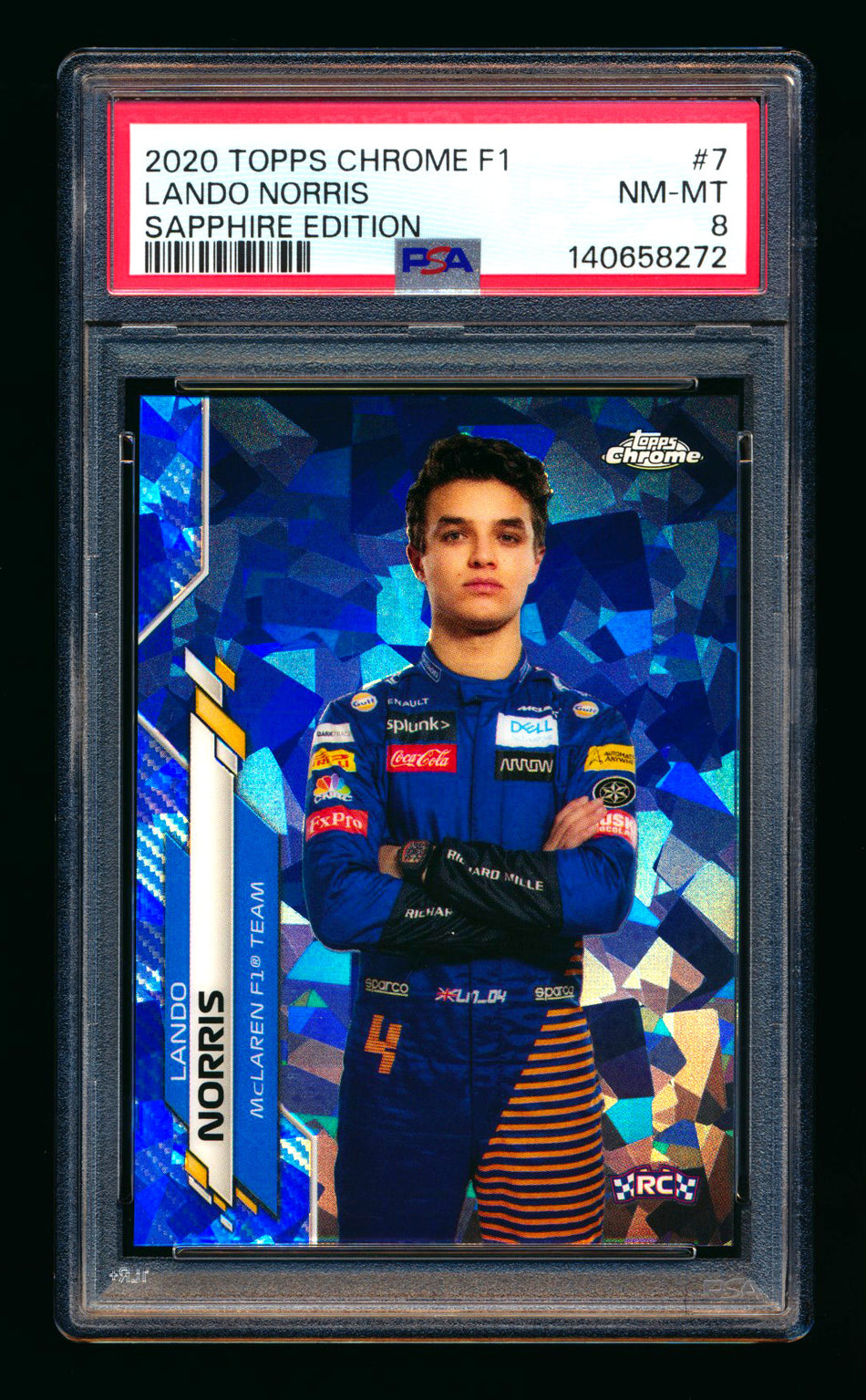 2020 Topps Chrome Sapphire F1 #7 Lando Norris RC Refractor Portrait PSA 8