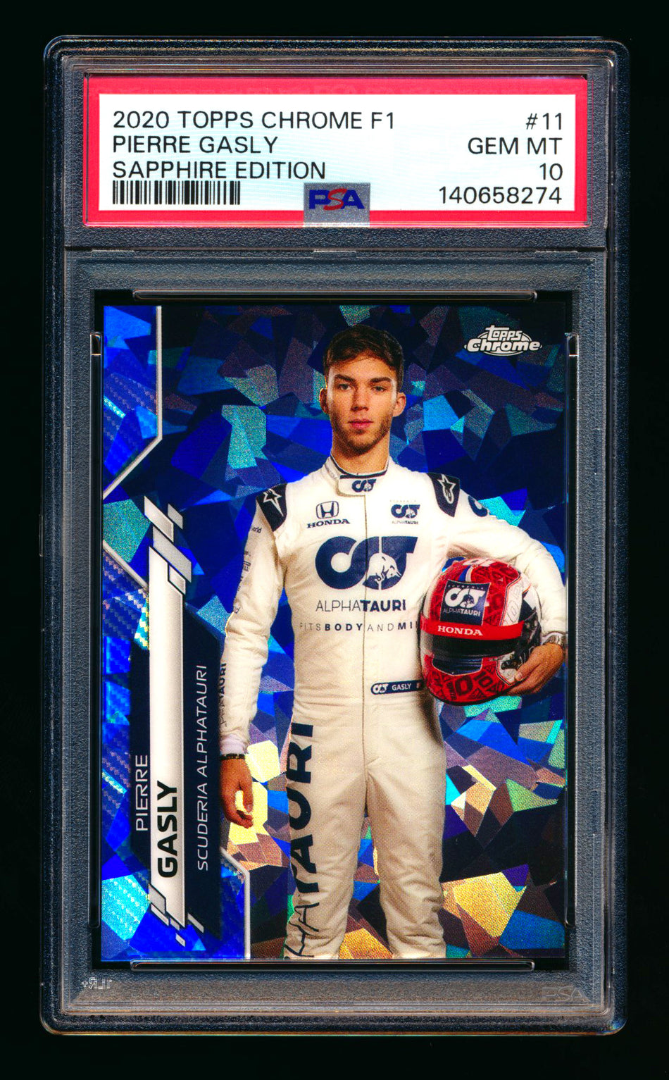 2020 Topps Chrome Sapphire F1 #11 Pierre Gasly RC Refractor Portrait PSA 10