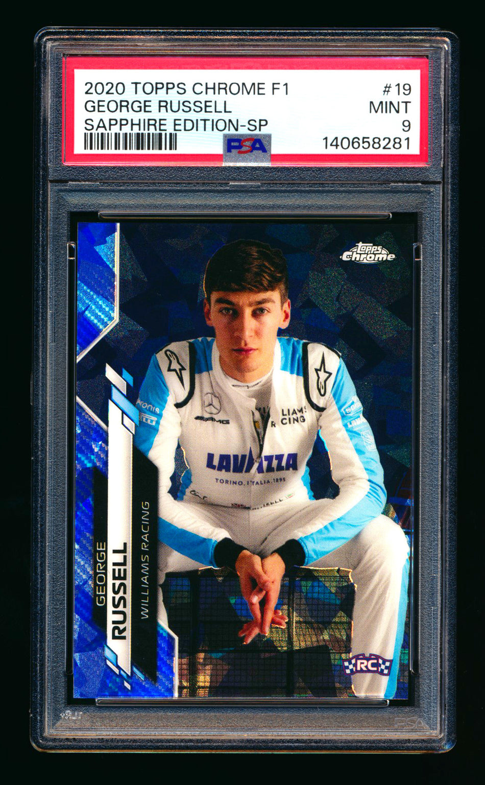 2020 Topps Chrome Sapphire F1 #19 George Russell RC Refractor Image Variation SP PSA 9