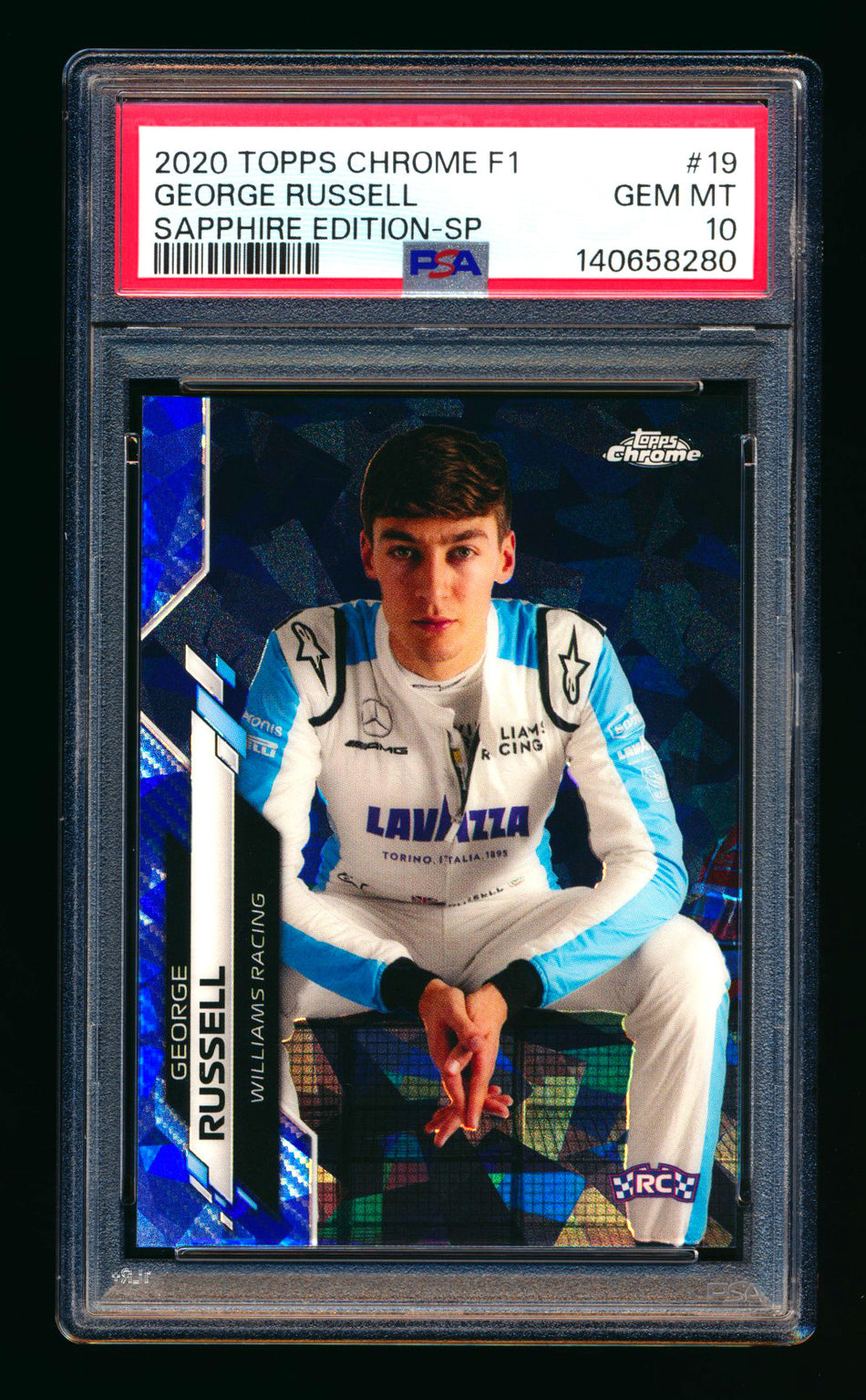 2020 Topps Chrome Sapphire F1 #19 George Russell RC Refractor Image Variation SP PSA 10
