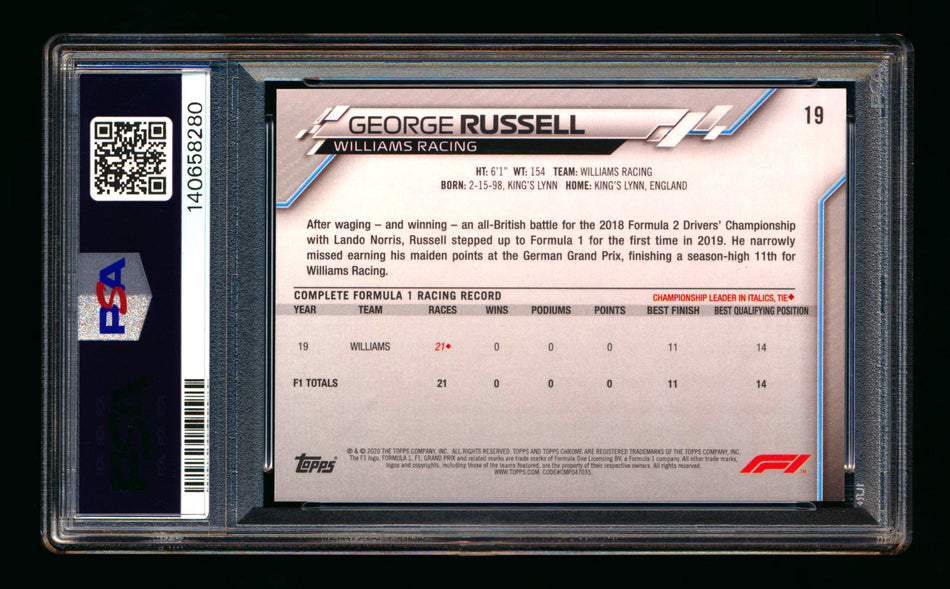 2020 Topps Chrome Sapphire F1 #19 George Russell RC Refractor Image Variation SP PSA 10