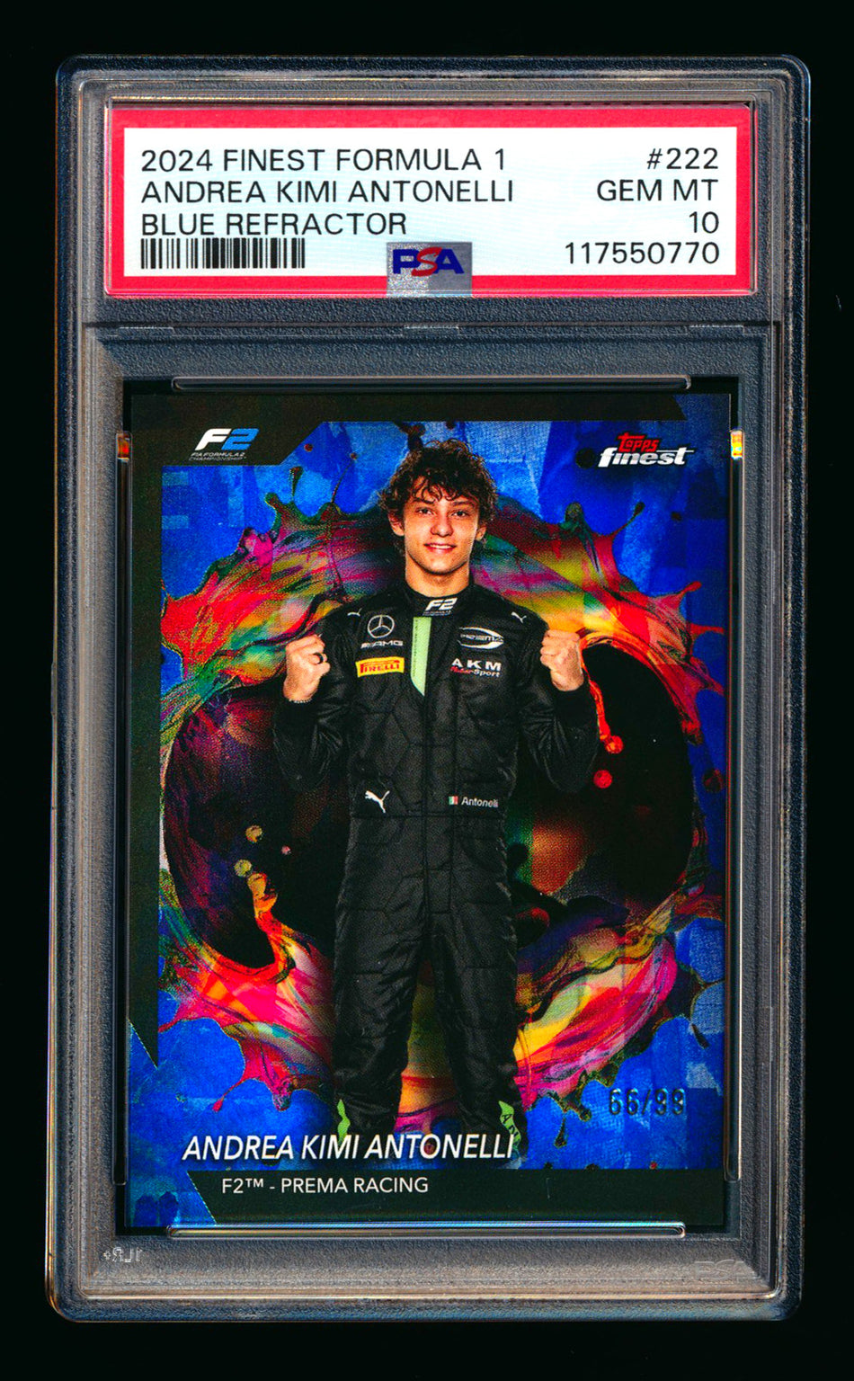 2024 Topps Finest F1 #222 Andrea Kimi Antonelli RC Blue Refractor #66/99 PSA 10 ** (SOLD eBay - $349.00 - 3/29/2026) **