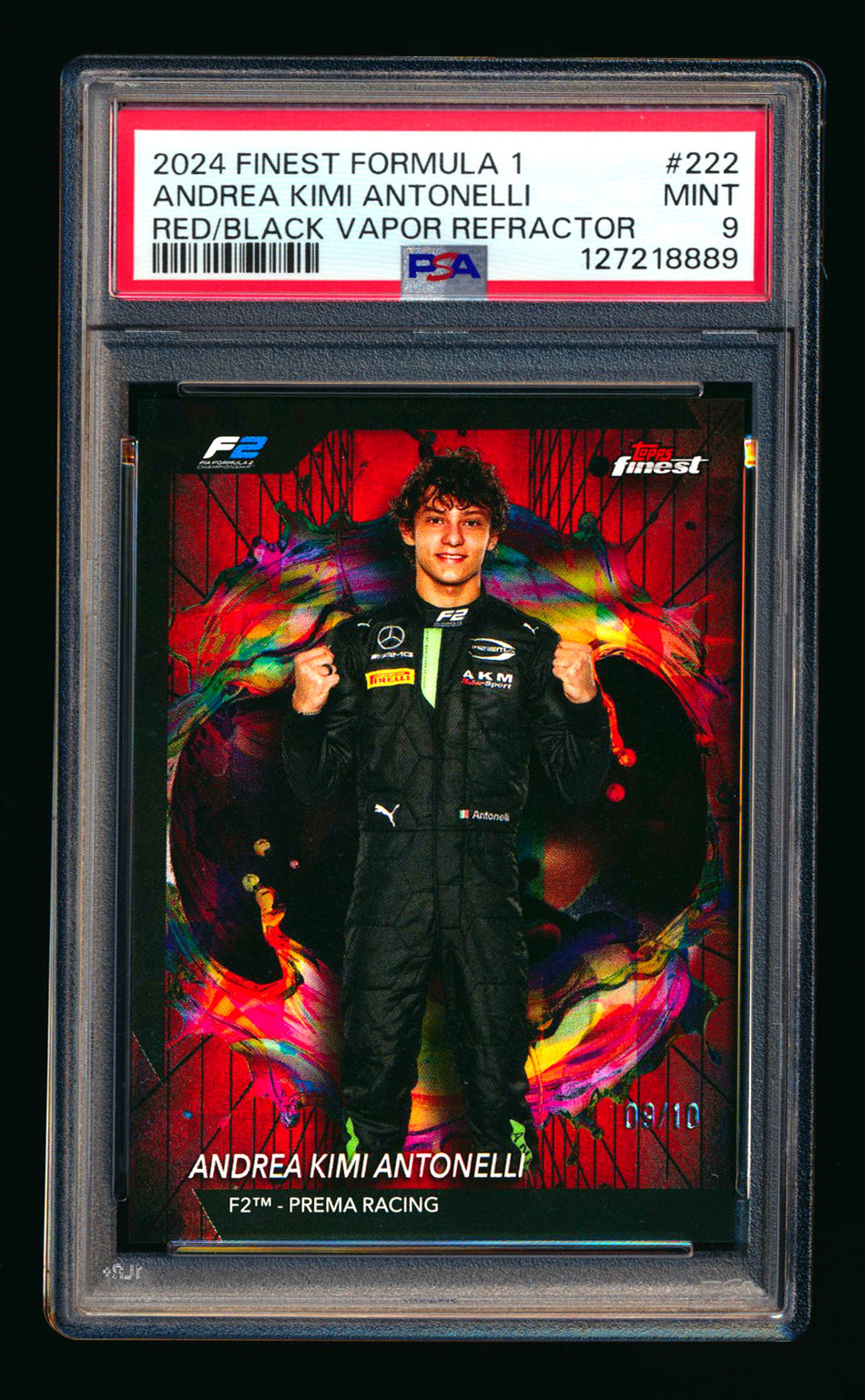 2024 Topps Finest F1 #222 Andrea Kimi Antonelli RC Red/Black Vapor Refractor #09/10 PSA 9