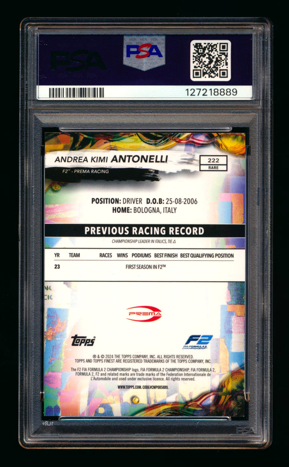 2024 Topps Finest F1 #222 Andrea Kimi Antonelli RC Red/Black Vapor Refractor #09/10 PSA 9