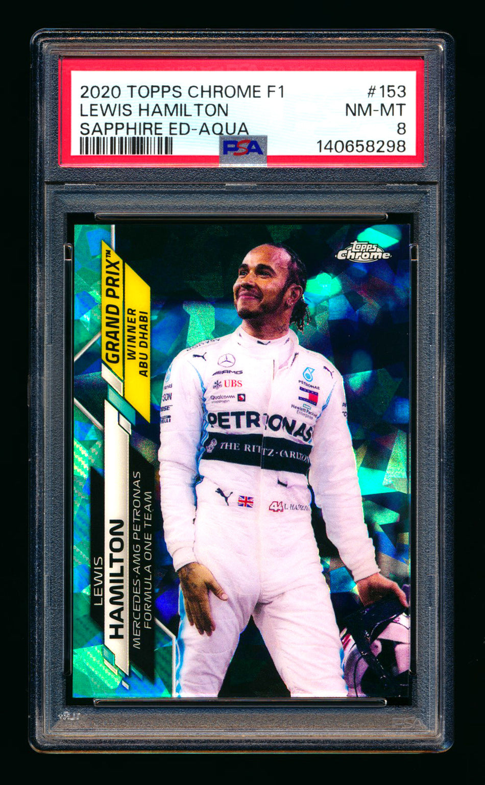 2020 Topps Chrome Sapphire F1 #153 Lewis Hamilton RC Aqua Refractor #47/99 PSA 8 ** (SOLD eBay - $95.00 - 5/12/2026) **
