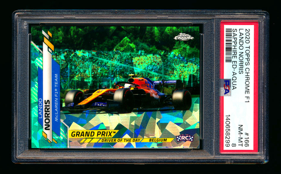 2020 Topps Chrome Sapphire F1 #166 Lando Norris RC Aqua Refractor #44/99 PSA 8