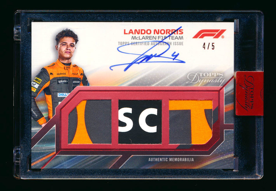 2023 Topps Dynasty F1 #SDTRA-LN Lando Norris Red Triple Patch Autograph #4/5 (Car Number #4!)