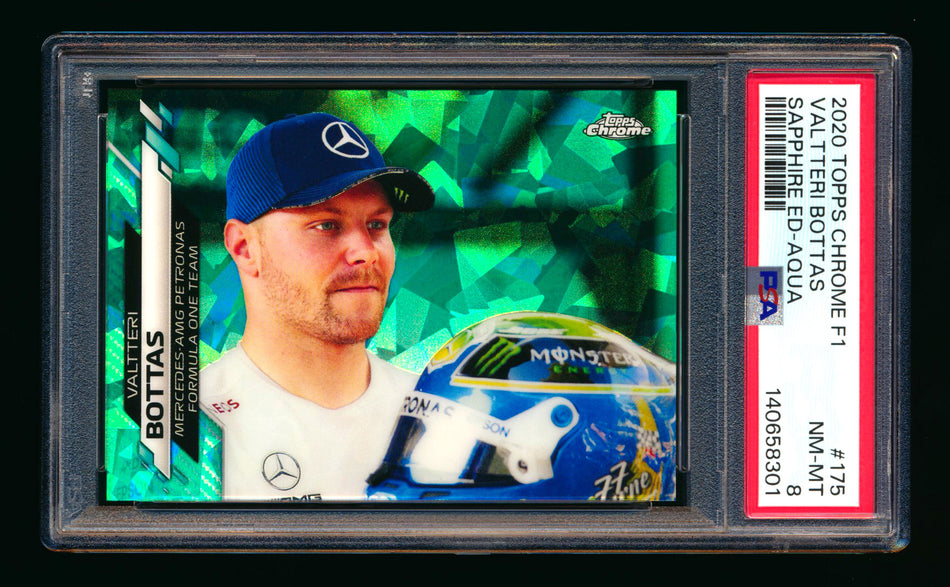 2020 Topps Chrome Sapphire F1 #175 Valtteri Bottas RC Aqua Refractor #93/99 PSA 8