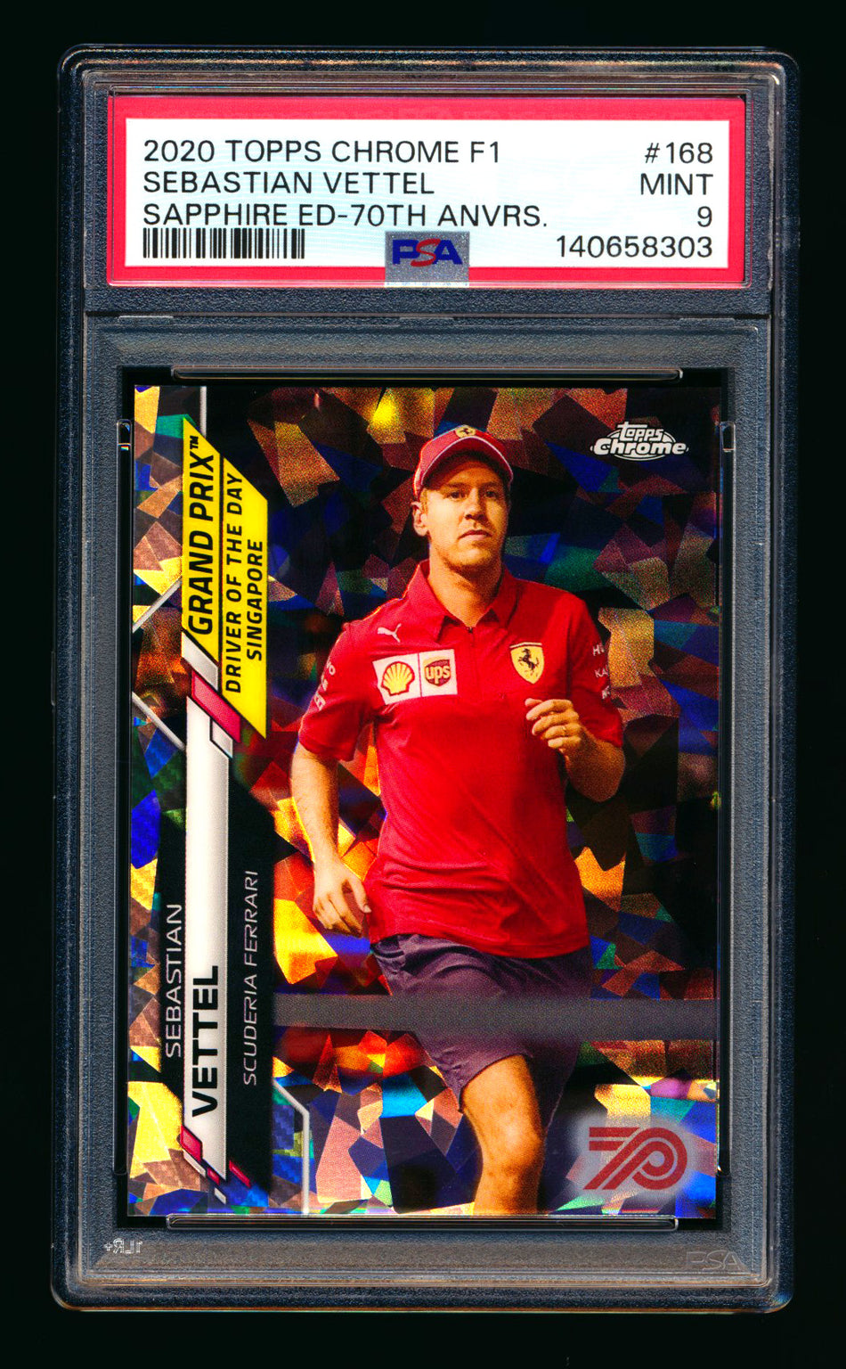 2020 Topps Chrome Sapphire F1 #168 Sebastian Vettel RC 70th Silver Refractor #66/70 PSA 9