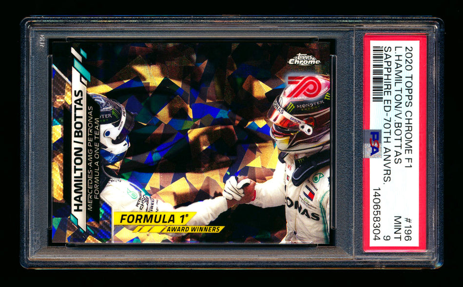 2020 Topps Chrome Sapphire F1 #196 Lewis Hamilton Valtteri Bottas RC 70th Silver Refractor #65/70 PSA 9