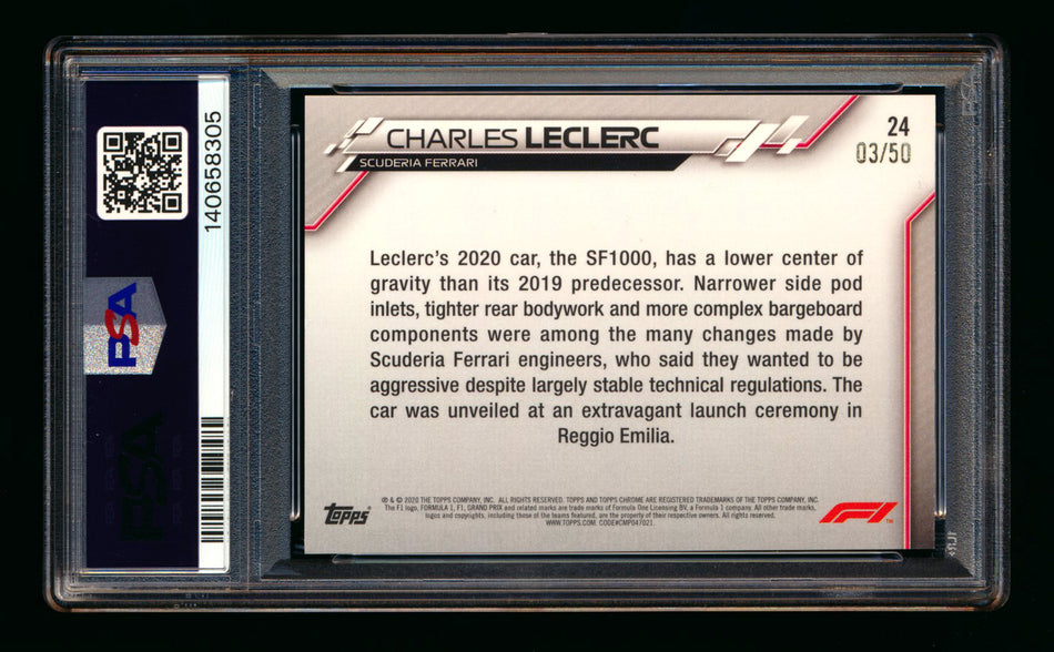 2020 Topps Chrome Sapphire F1 #24 Charles Leclerc RC Gold Refractor #03/50 PSA 8
