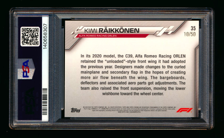 2020 Topps Chrome Sapphire F1 #35 Kimi Raikkonen RC Gold Refractor #10/50 PSA 8