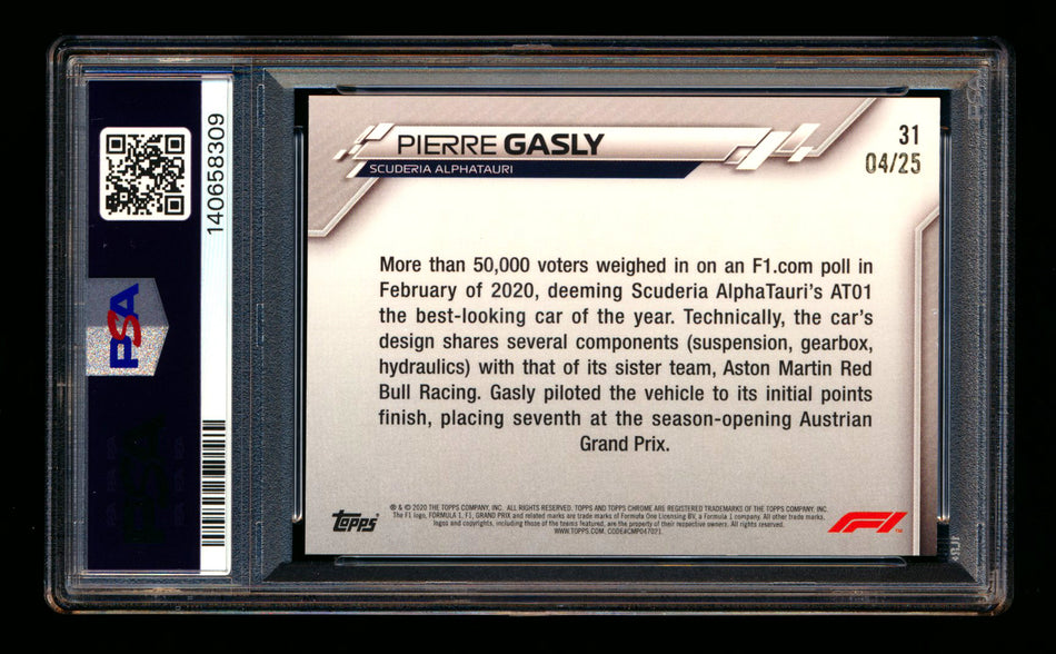 2020 Topps Chrome Sapphire F1 #31 Pierre Gasly RC Orange Refractor #04/25 PSA 8 ** (SOLD eBay - $95.00 - 4/10/2026) **