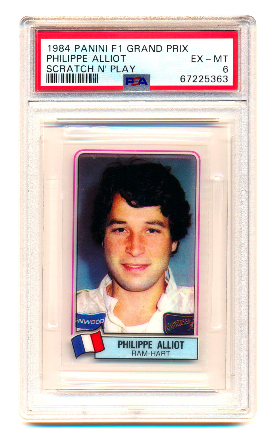 1984 Panini F1 Grand Prix Philippe Alliot Scratch N' Play PSA 6
