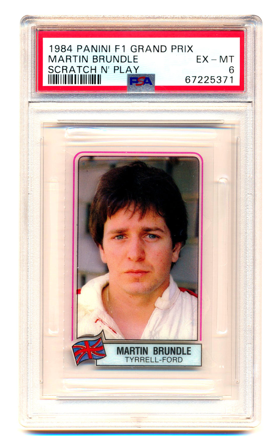 1984 Panini F1 Grand Prix Martin Brundle RC Scratch N' Play PSA 6