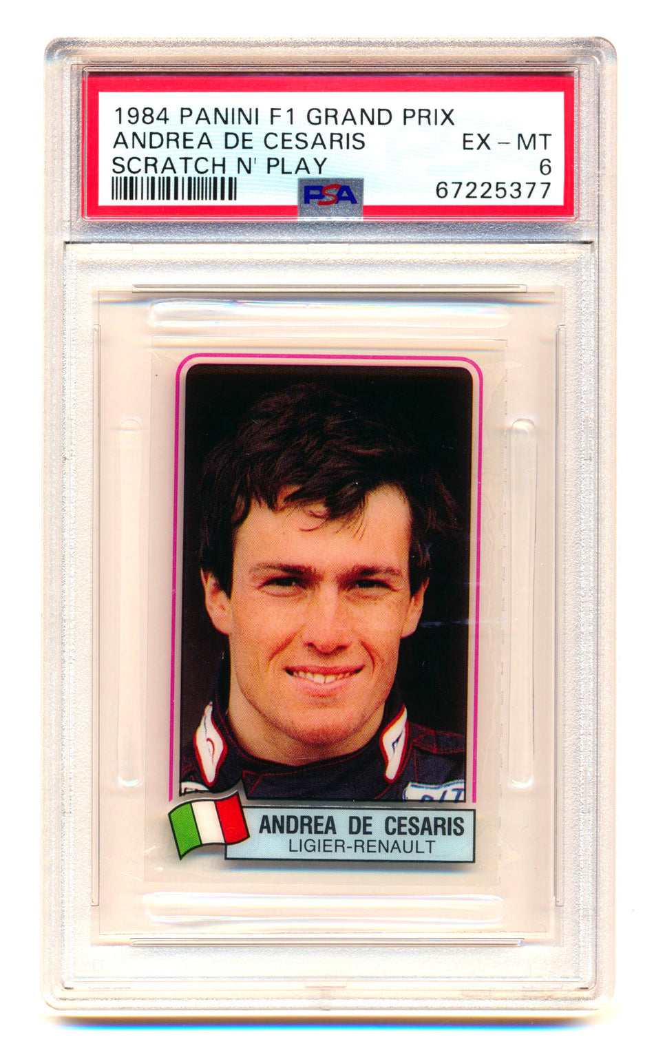 1984 Panini F1 Grand Prix Andrea De Cesaris Scratch N' Play PSA 6