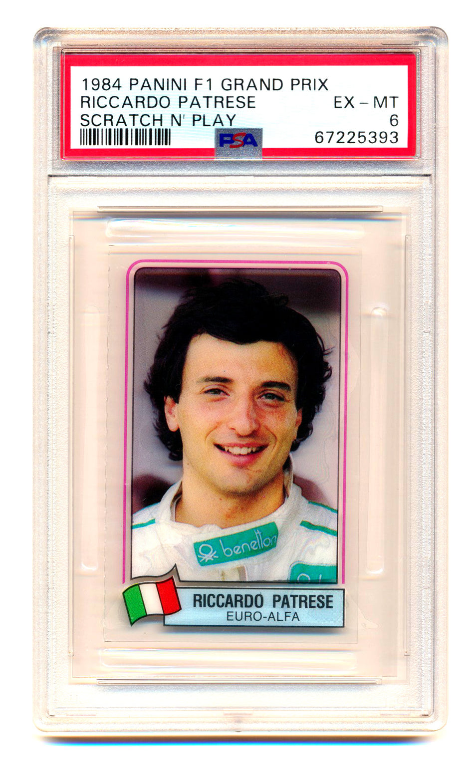 1984 Panini F1 Grand Prix Riccardo Patrese Scratch N' Play PSA 6