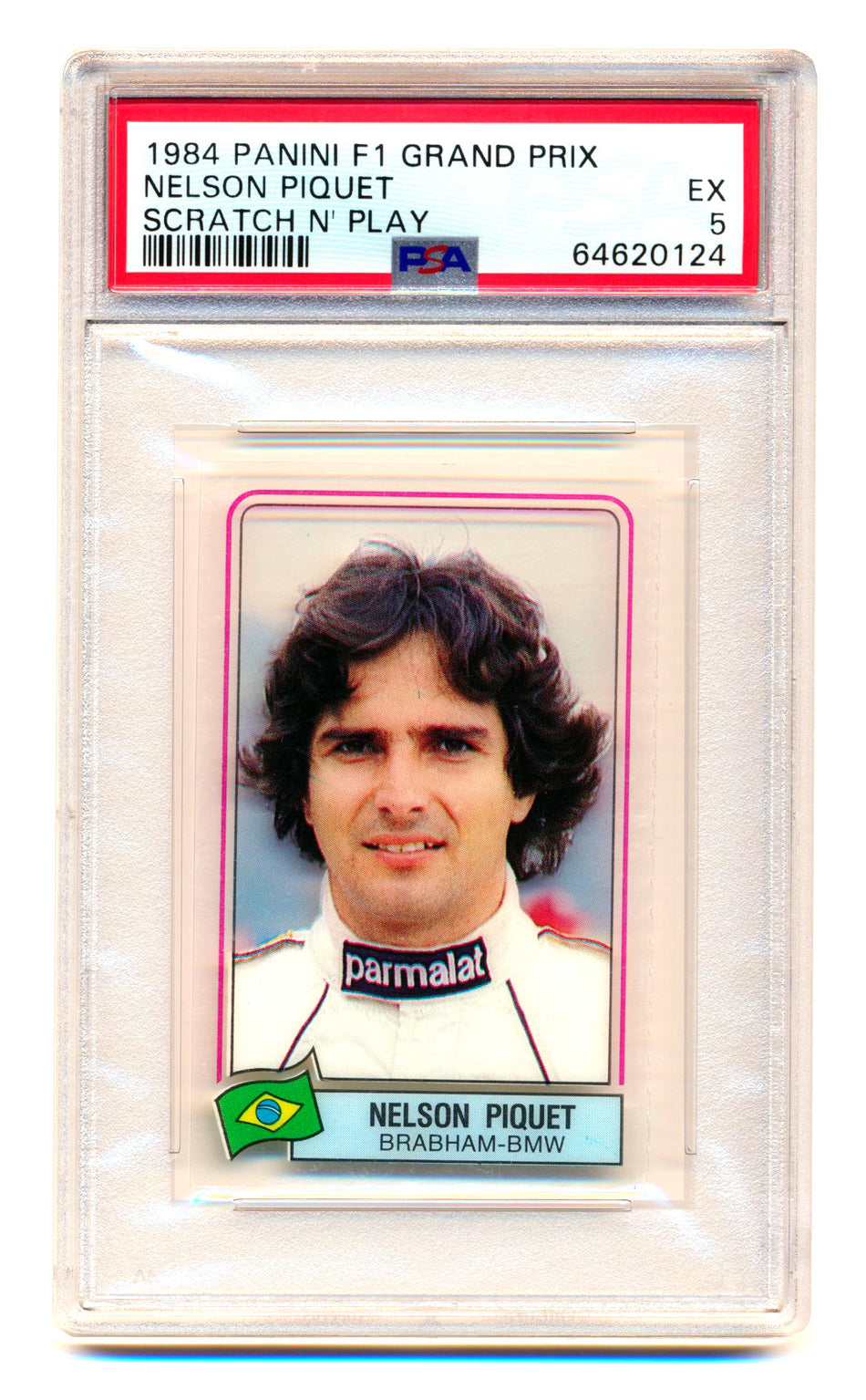 1984 Panini F1 Grand Prix Nelson Piquet Scratch N' Play PSA 5