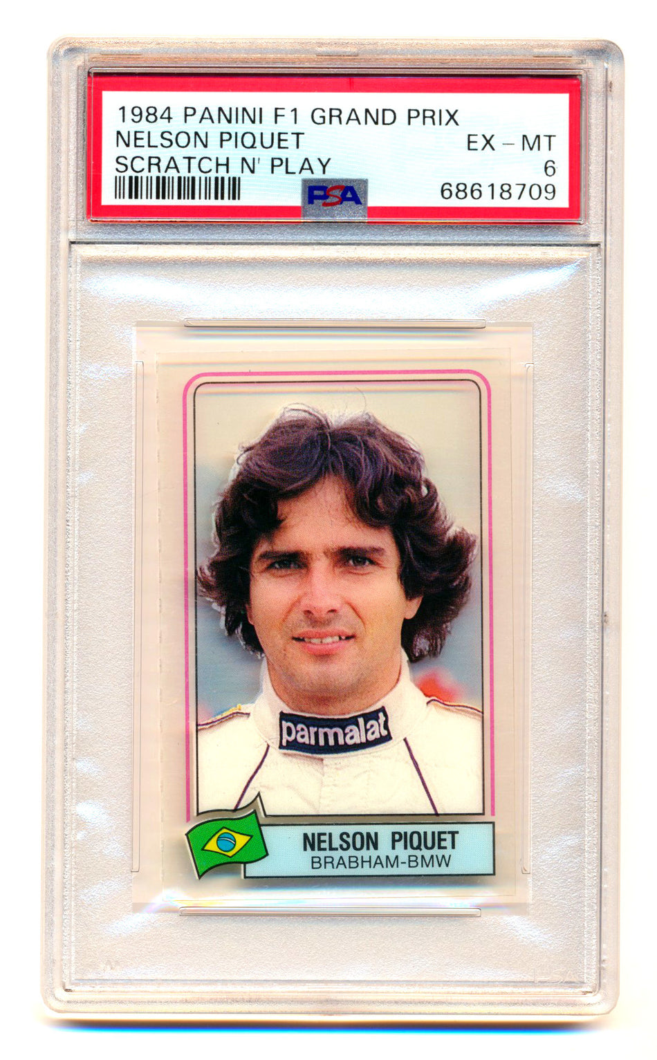 1984 Panini F1 Grand Prix Nelson Piquet Scratch N' Play PSA 6