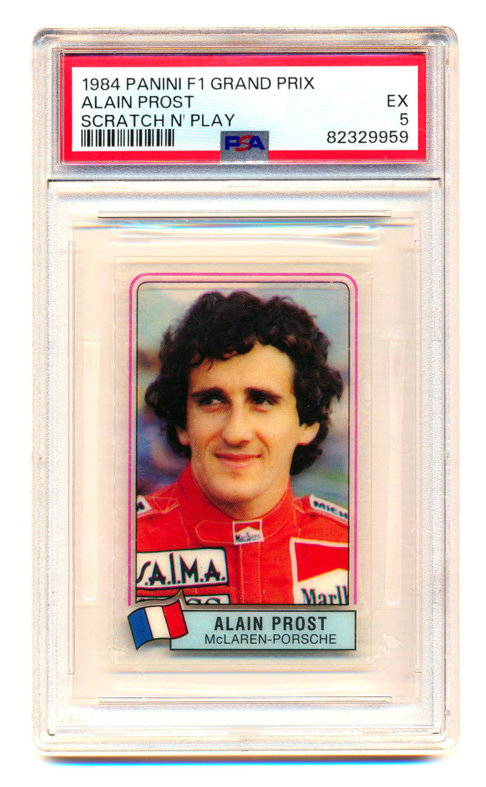 1984 Panini F1 Grand Prix Alain Prost Scratch N' Play PSA 5