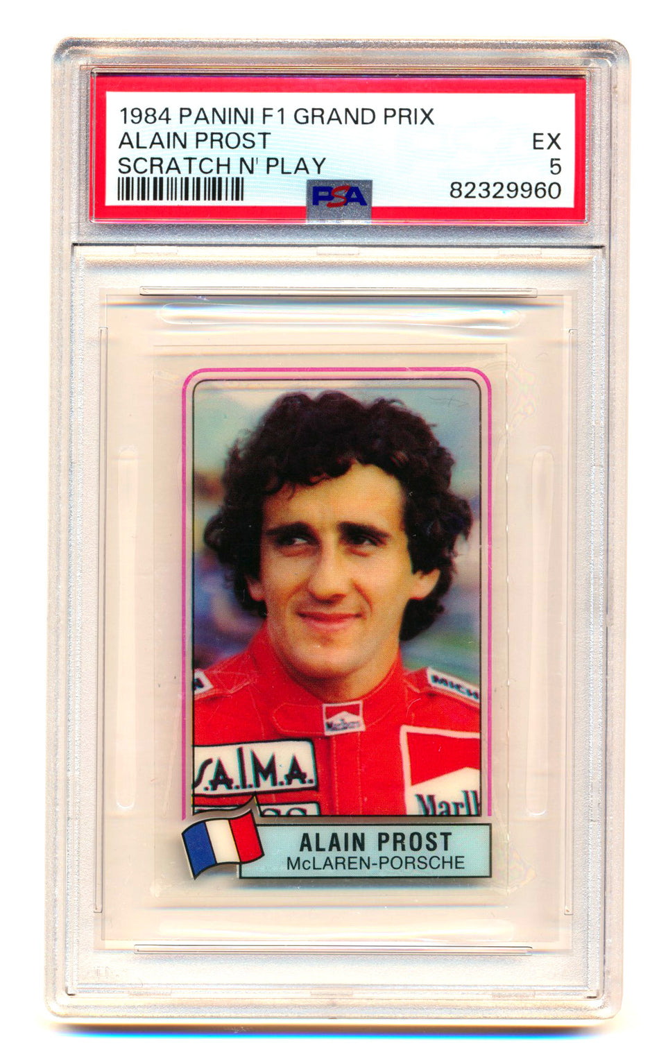 1984 Panini F1 Grand Prix Alain Prost Scratch N' Play PSA 5
