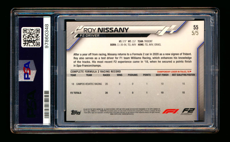 2020 Topps Chrome F1 #55 Roy Nissany RC Red Wave Refractor #5/5 PSA 7 (Last #!)