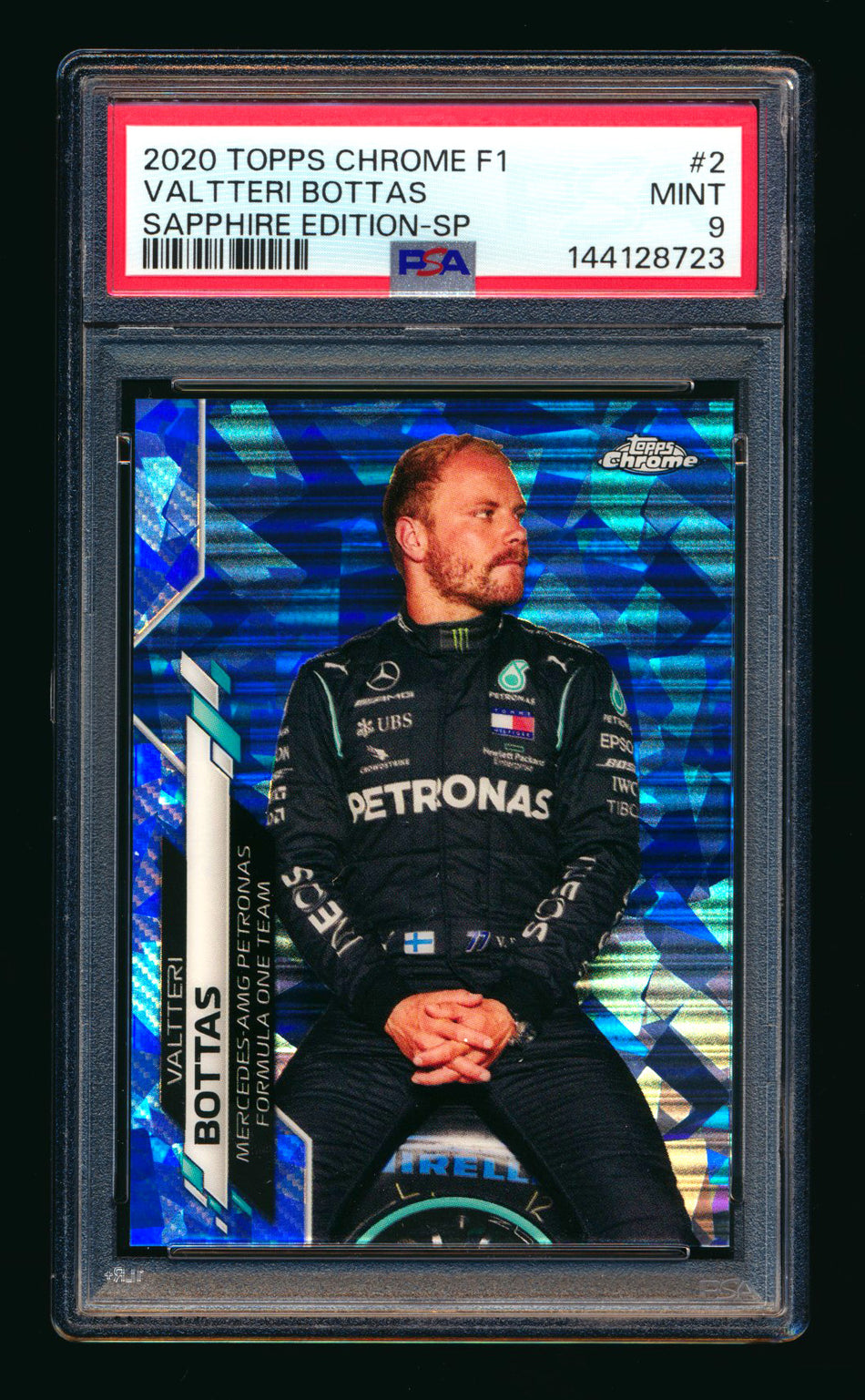 2020 Topps Chrome Sapphire F1 #2 Valtteri Bottas RC Refractor Image Variation SP PSA 9