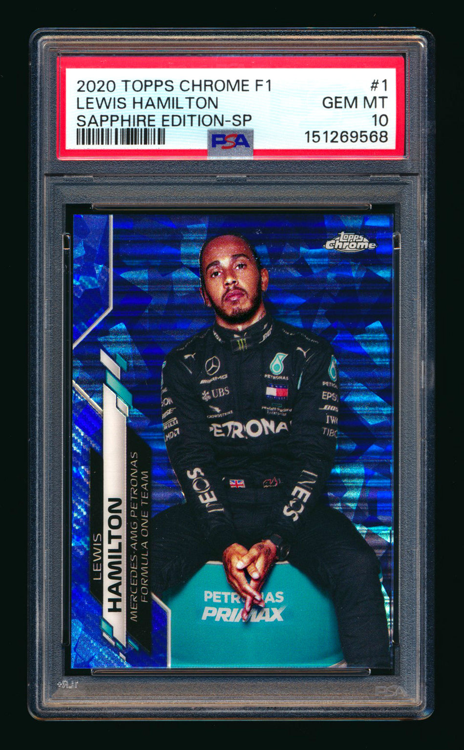 2020 Topps Chrome Sapphire F1 #1 Lewis Hamilton RC Refractor Image Variation SP PSA 10