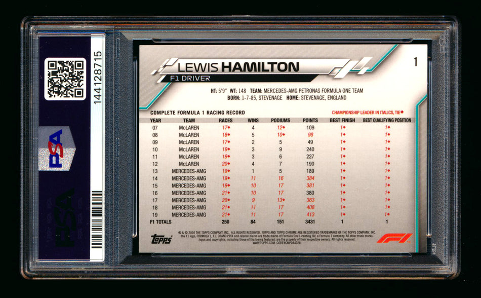 2020 Topps Chrome F1 #1 Lewis Hamilton RC Portrait PSA 9