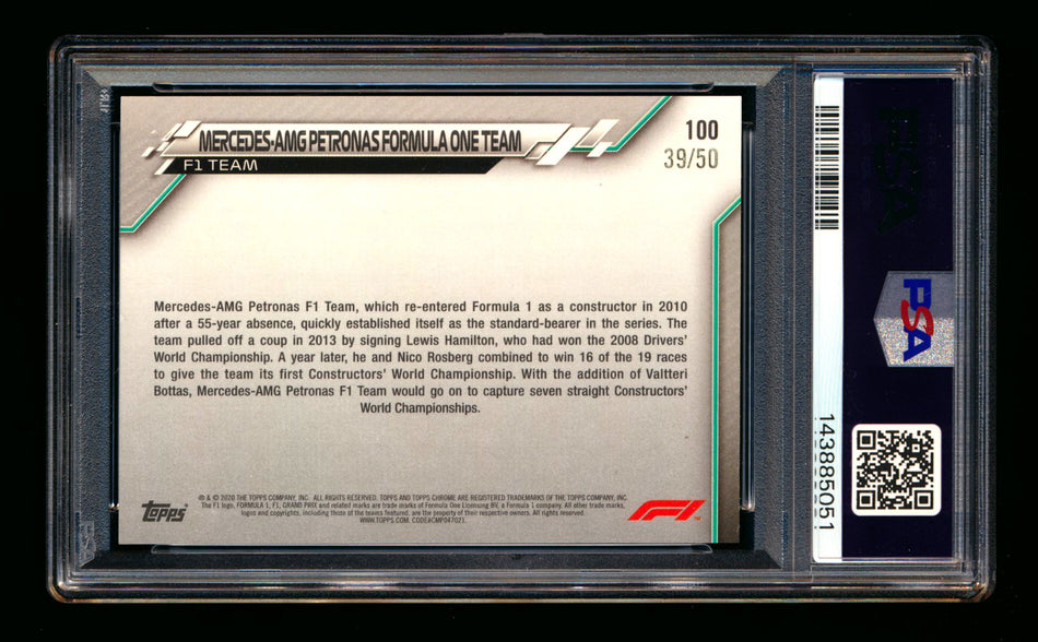 2020 Topps Chrome Sapphire F1 #100 Lewis Hamilton RC Gold Refractor #39/50 PSA 8