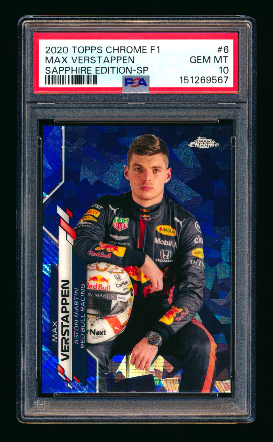 2020 Topps Chrome Sapphire F1 #6 Max Verstappen RC Refractor Image Variation SP PSA 10