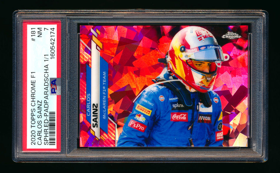 2020 Topps Chrome Sapphire F1 #181 Carlos Sainz RC Padparadscha #1/1 PSA 7