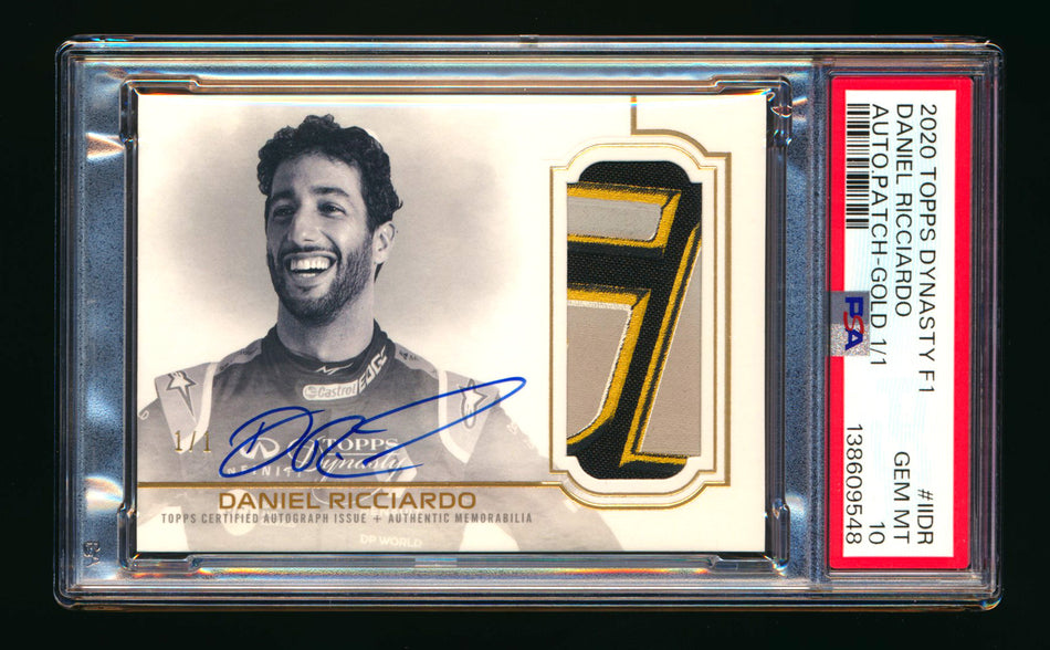 2020 Topps Dynasty F1 #DAP-IIDR Daniel Ricciardo ROOKIE Gold Patch Autograph #1/1 PSA 10 Gem Mint
