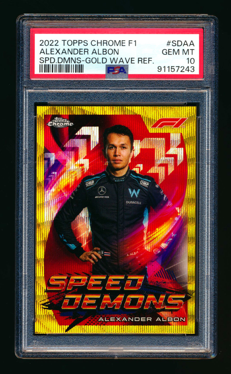 2022 Topps Chrome F1 Speed Demons #SD-AA Alexander Albon Gold Wave Refractor #42/50 PSA 10 - POP 1!