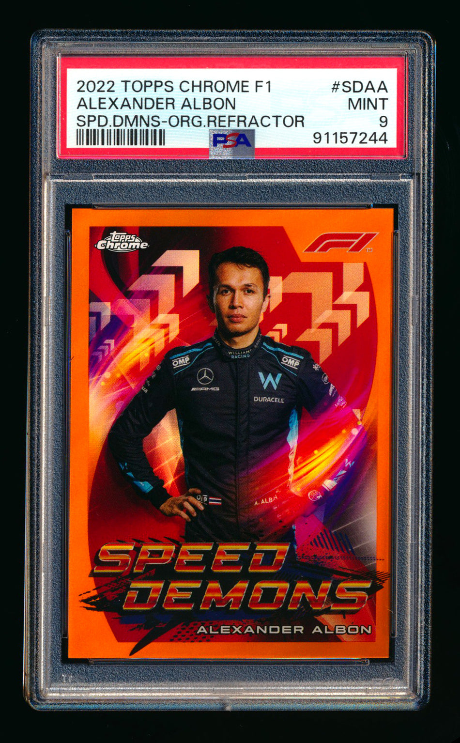 2022 Topps Chrome F1 Speed Demons #SD-AA Alexander Albon Orange Refractor #16/25 PSA 9 ** (SOLD eBay - $39.00 - 5/13/2026) **