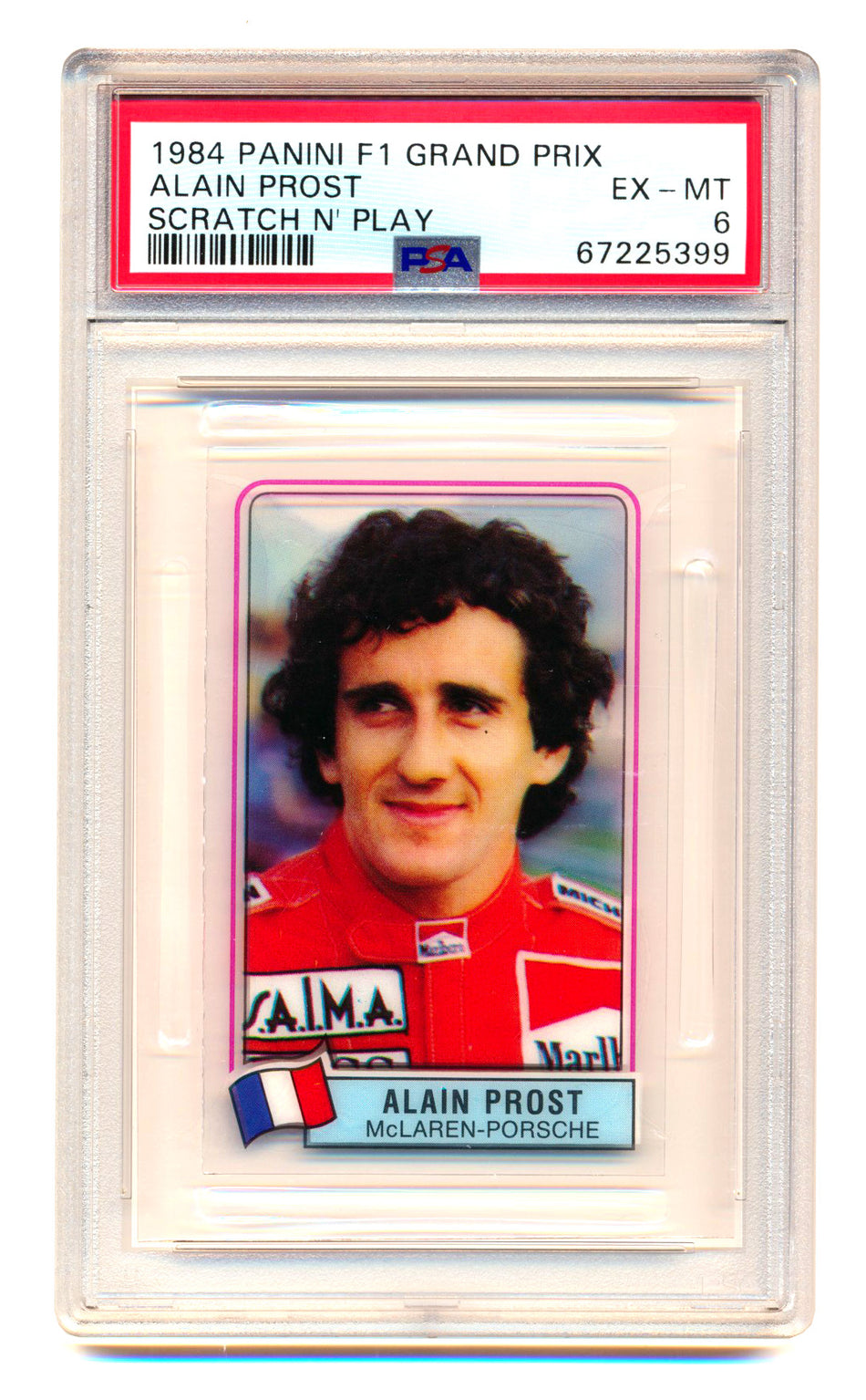 1984 Panini F1 Grand Prix Alain Prost Scratch N' Play PSA 6