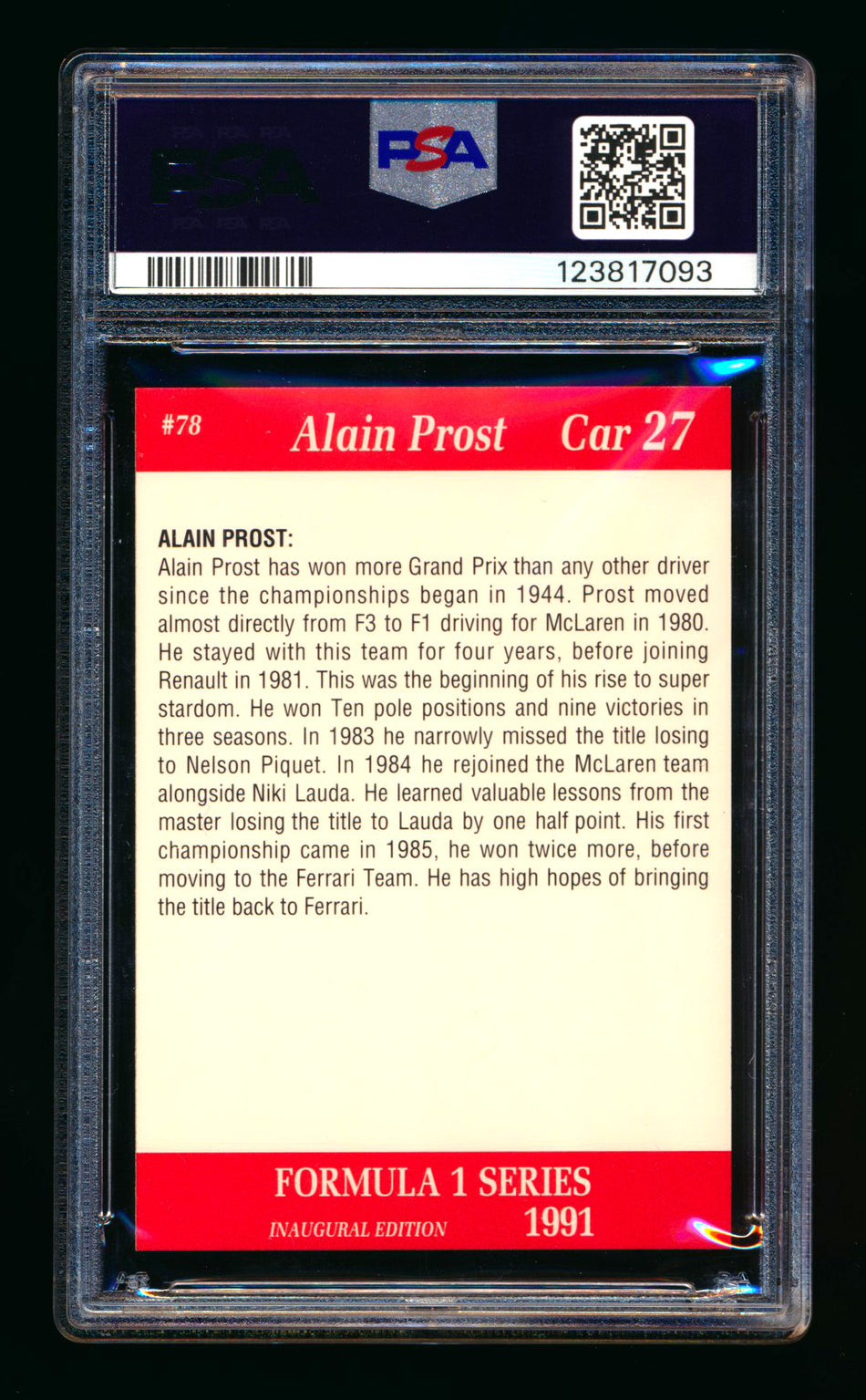 1991 Carms F1 #78 Alain Prost PSA 8