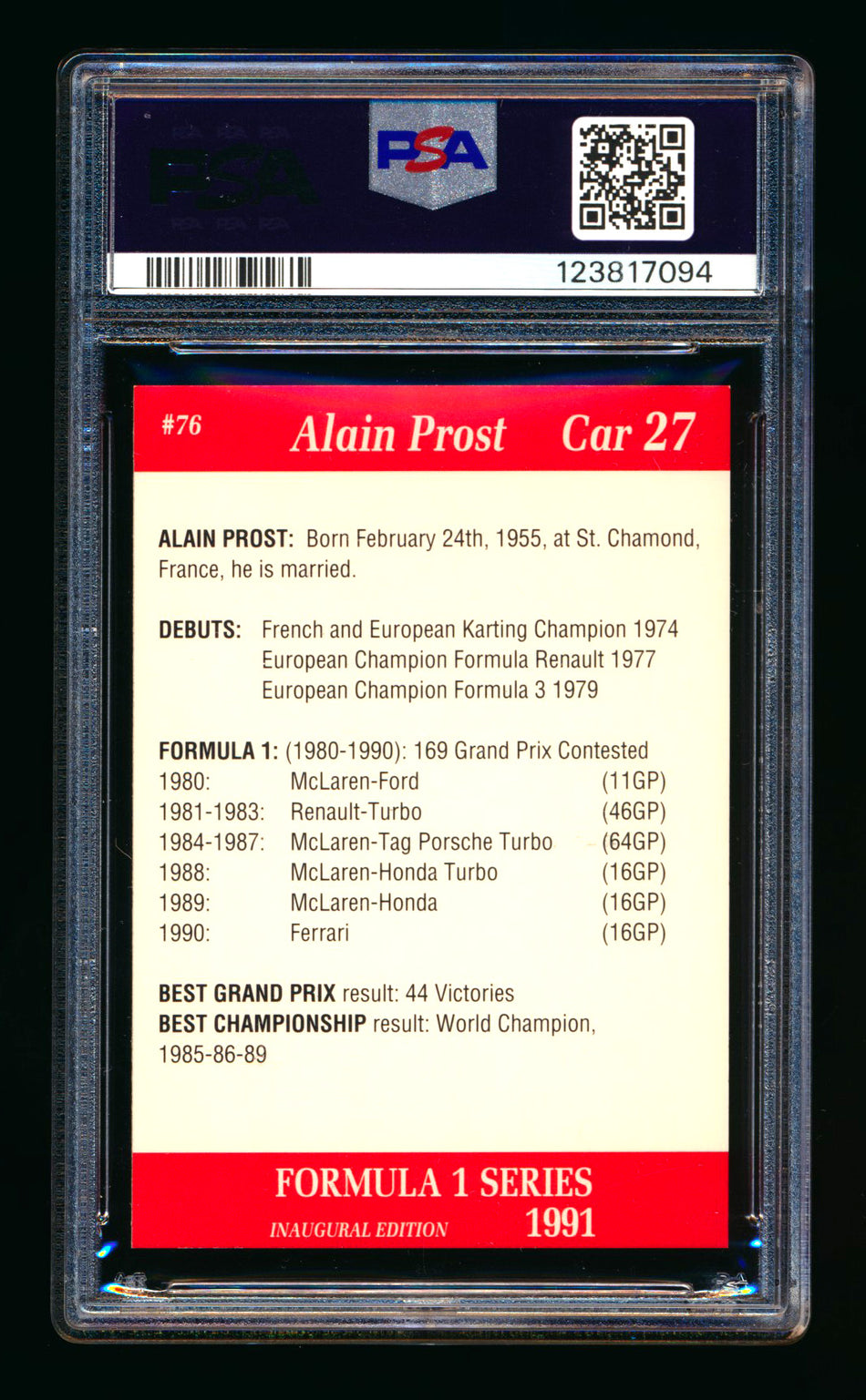 1991 Carms F1 #76 Alain Prost PSA 8