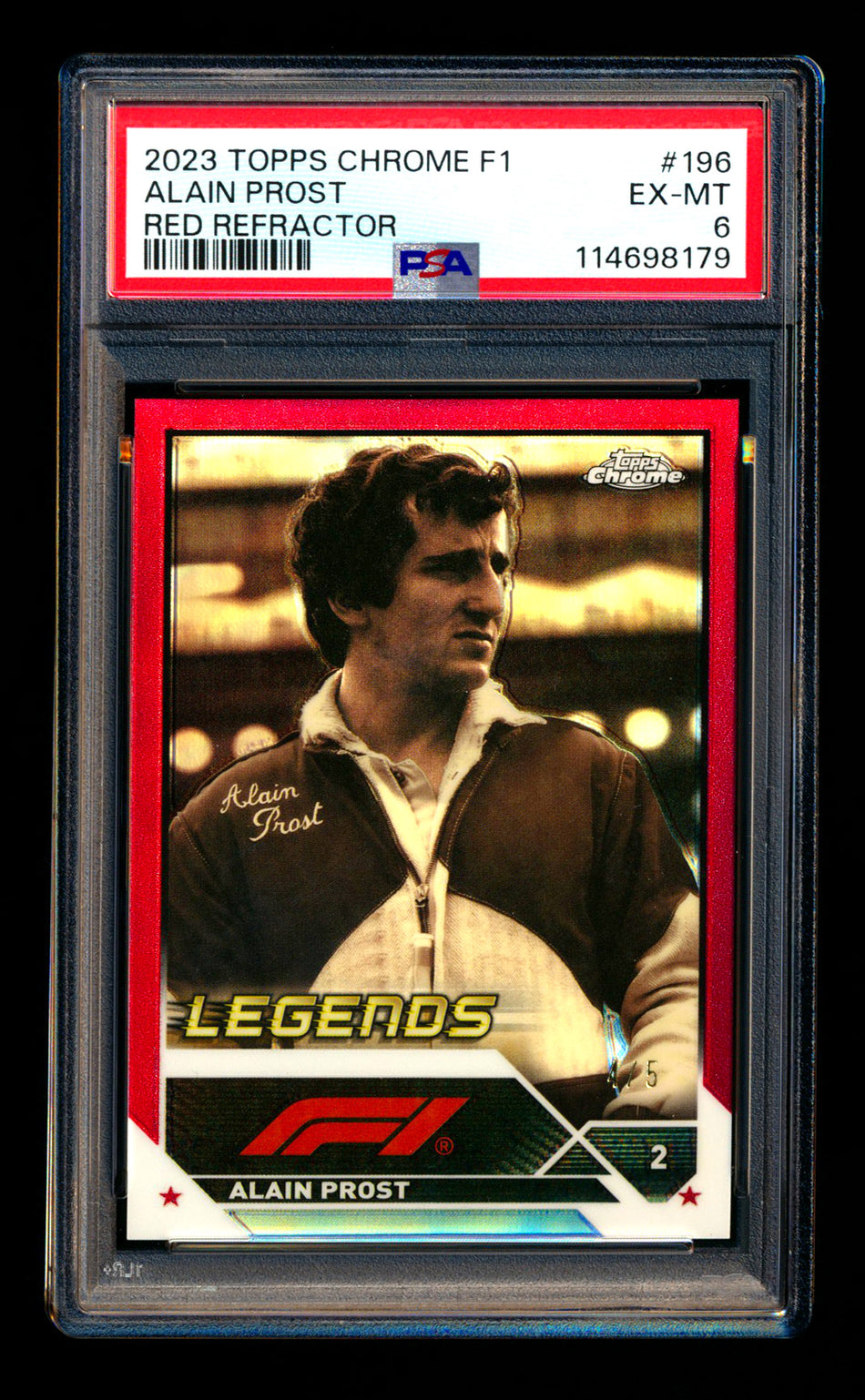 2023 Topps Chrome F1 #196 Alain Prost 1ST Year Red Refractor #4/5 PSA 6